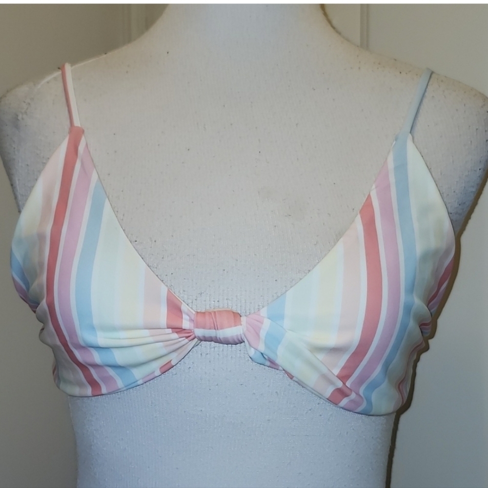 TOBI Multi Stripe Bikini Top Size Large NEW NWT Swimsuit
